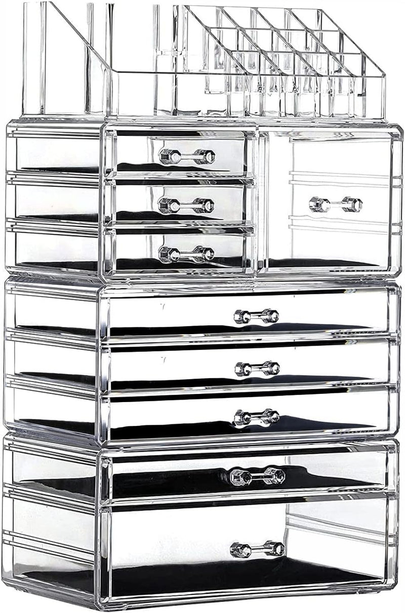 Large Clear Makeup Organizer Skin Care Cosmetic Display Cases Stackable Storage Box With 9 Drawers,Set of 4 By Cq acrylic - 9 Drawers Clear
