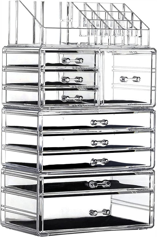 Large Clear Makeup Organizer Skin Care Cosmetic Display Cases Stackable Storage Box With 9 Drawers,Set of 4 By Cq acrylic - 9 Drawers Clear