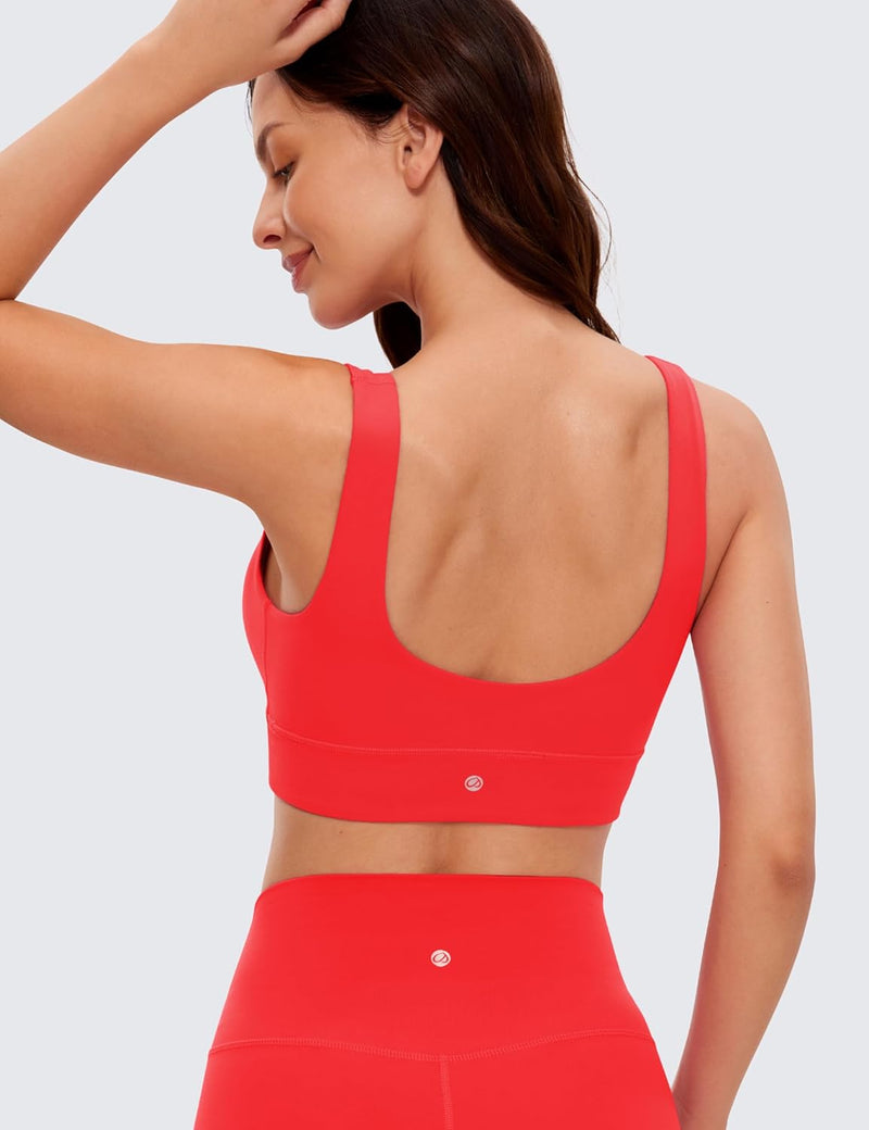 CRZ YOGA Womens Butterluxe U Back Sports Bra - Scoop Neck Padded Low Impact Workout Yoga Bra with Built in Bra