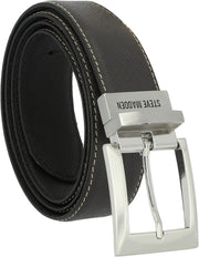 mens Dress Casual Every Day Leather Belt Belt - Black/Brown (Edge Stitch)
