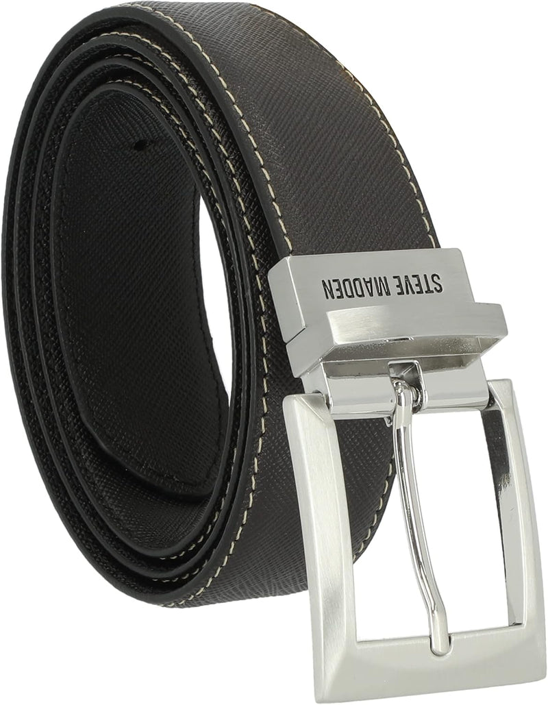 mens Dress Casual Every Day Leather Belt Belt - Black/Brown (Edge Stitch)