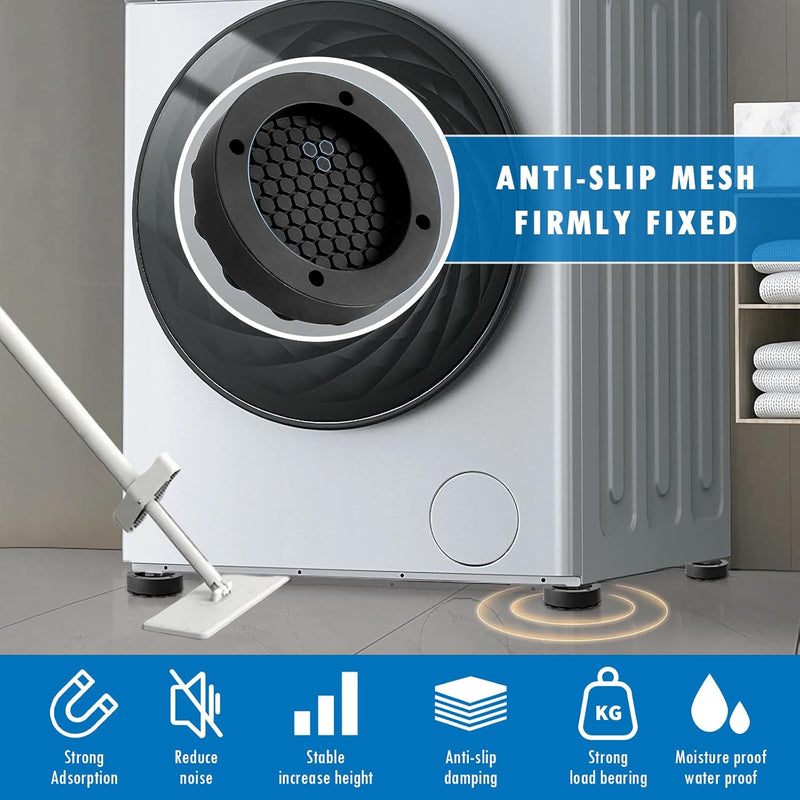 Cxqbsmy 4 Pcs Washing Machine Suction Cup Heightening Pad, Moisture Proof Shockproof and Anti-Slip Silion Pads for All Washing Machine Refrigerator Dishwasher Dryer, Support 150 KG(Black)