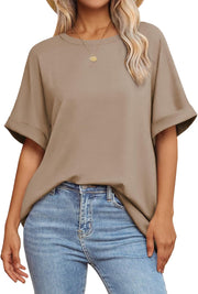 Womens Oversized T Shirts Loose Fit Crewneck Short Sleeve Summer Casual Blouse 2024 Y2K Tee Tops - Khaki