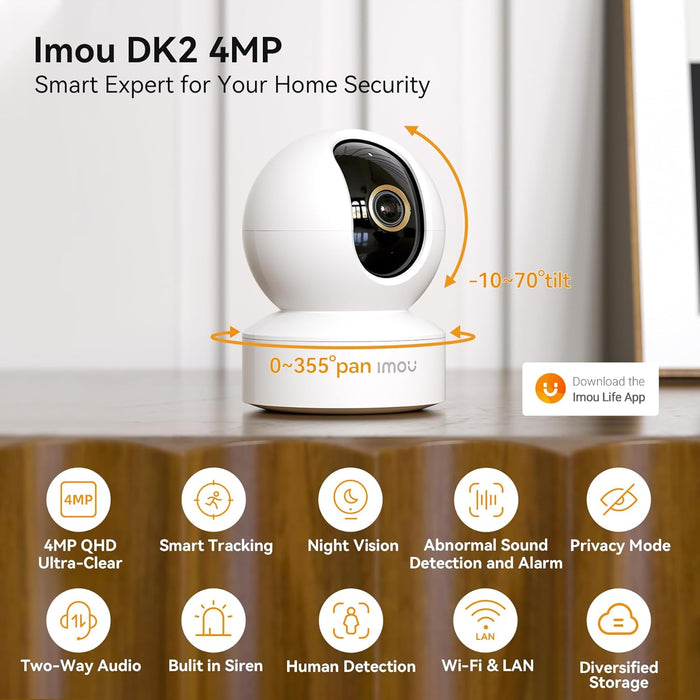 Imou 2K Camera for Home Wifi Cameras Security Camera 360° Indoor Cameras Ultra-Clear Surveillance Camera Human Detection, Abnormal Sound for Baby Monitor Night Vision, Smart Tracking(DK2 2K)