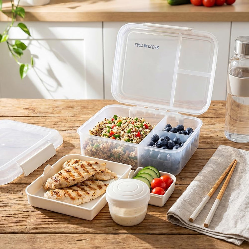 3/4/5 Compartment Convertible 1650ml Bento Lunch Box with 150ml Gravy Bowl - Grey