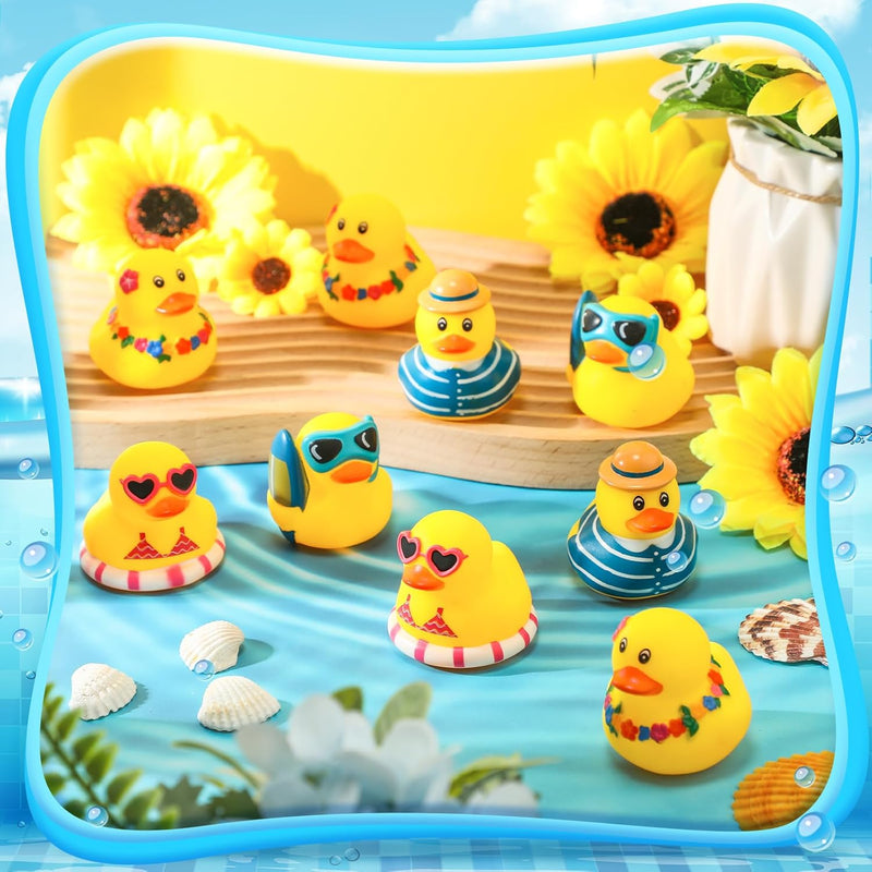 Honoson 48 Pcs Summer Beach Rubber Duckies Bulk Mini Rubber Duck Bath Toys Float Bathtub Ducky Cute Squeaky Rubber Ducky for Classroom Carnival Summer Birthday Baby Shower Party Favor