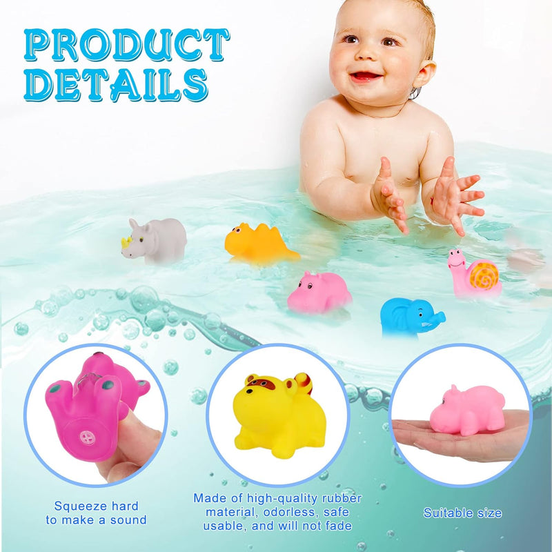 Chivao 50 Pcs Baby Bath Toys Bulk Infant Bath Toys Water Float Squeak Rubber Animal Toys Bathtub Pool Toy for Toddlers Kids Bath Time Shower Party Favors Birthday Gifts (Jungle Style)