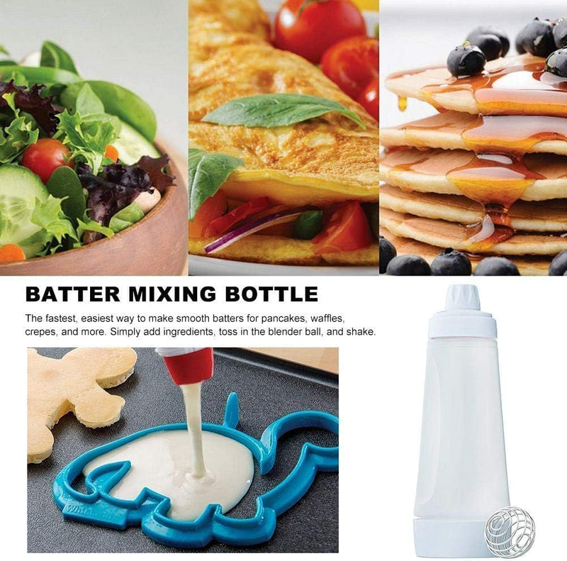 Pancake Batter Dispenser - Kitchen Tool for Cupcakes, Crepes, Waffles & Cookies - Liquid Batter Mix Dispensing Bottle with Measurement Marks, Easy Squeeze