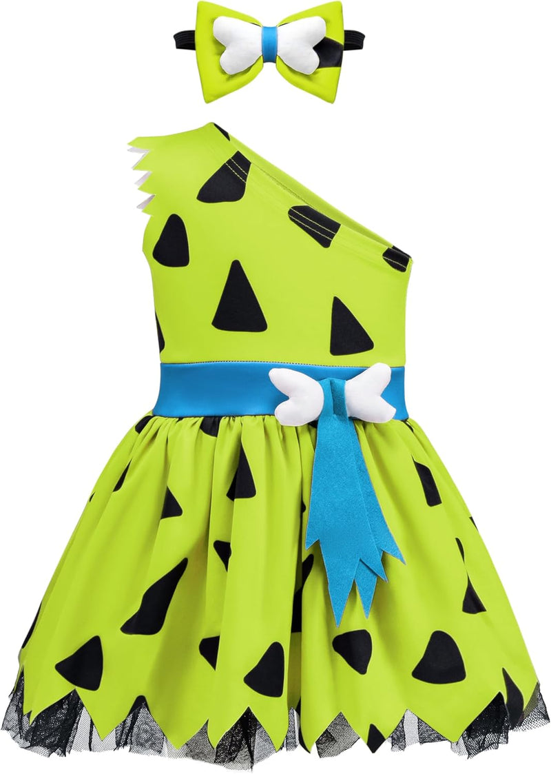 Spooktacular Creations Halloween Baby Pebbles Costume, Bam Bam Costume Caveman Toddler for Girls Kids Halloween Dressup Party - Green