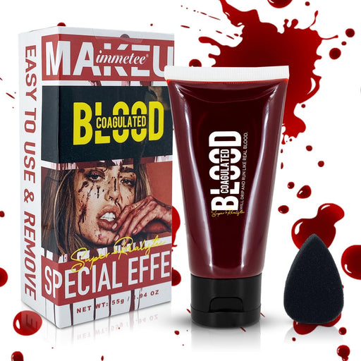 immetee Fake Blood Gel, Sfx Blood Gel with Stipple Sponge, Sfx Fake Blood Makeup Kit, Halloween Coagulated Stage Blood Specail Effects Makeup Face Body Paint. 55g - 55g