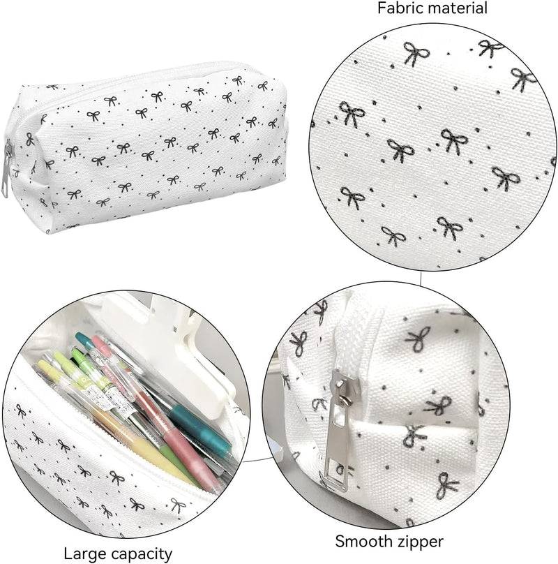1 Piece of Bow Pencil Case and 1 Piece of Keychain, Printed Cosmetic Bag, Stationery Storage Bag, Cute Student Supplies, Small Carrying Bag.