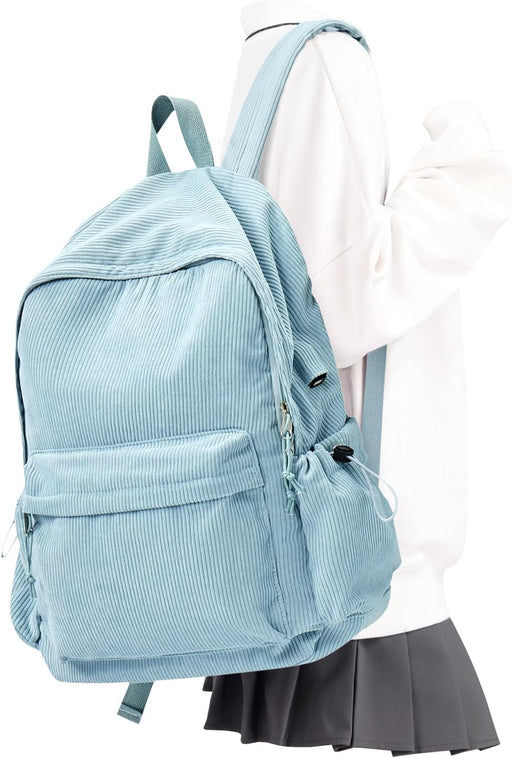 WEPOET School Backpack Cute Corduroy Bookbag Classic Casual High School Bag Lightweight College Backpack - A3-blue