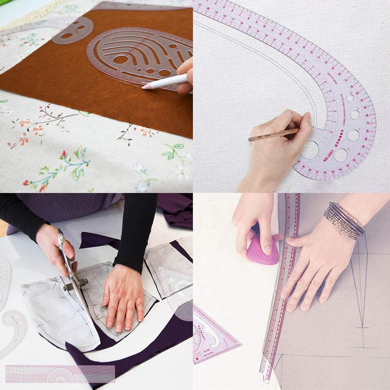Fashion Clear Metric Acrylic Sewing Ruler Set,styling French Curve Tailors Pattern Dress Makers Rulers Kit,for Beginners, Designers, Quilting, Embroidery, DIY Supplies,Cross Stitch, Crochet