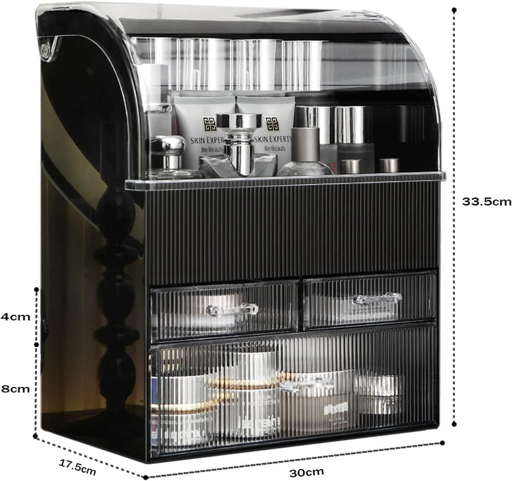 U-HOOME Makeup Organizer,Cosmetic Storage Display Case with Drawer and Dustproof Cover,Vanity Organizer Fits,Makeup Brushes, Lipsticks For Vanity, Bedroom, and Bathroom Skincare Organizer (Clear)