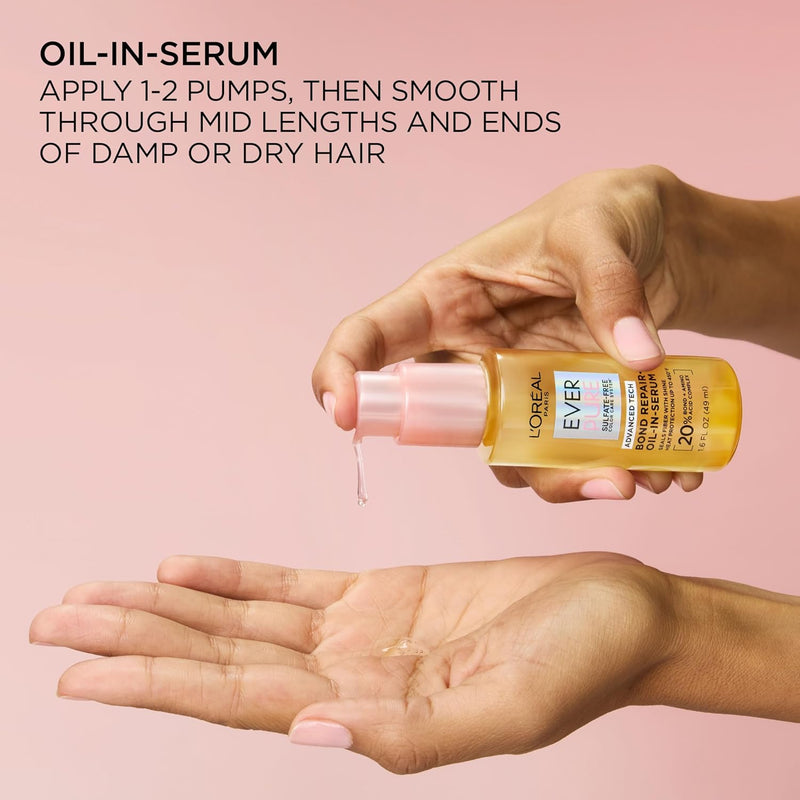 Bond Repair Oil-in-Serum for Damaged, Color Treated Hair, Heat Protectant, Strengthens Weak Bonds, Intense Shine and Frizz Control, EverPure, 1.6 Fl Oz
