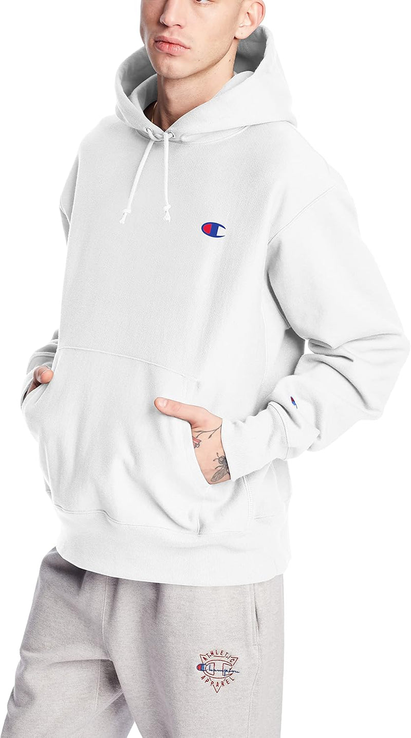 mens Reverse Weave Pullover Hoodie Reverse Weave Script Pullover Hoodie - White Left Chest C