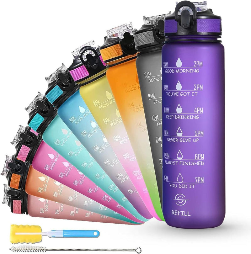 Unbreakable Water Bottle 1 Litre with Motivational Time Marker, Leakproof Durable BPA-Free Non-Toxic Water bottle for office,Water bottle for gym Detoxing eBook included Hunter Green with Motivational Time Marker - 1 ÙÙØªØ± Purple Love