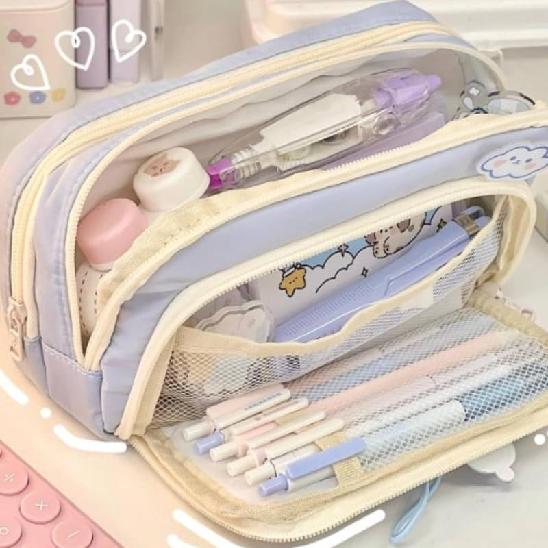 X spring Kawaii Pencil Case, Large Capacity Aesthetic Stationery Organizer, Durable Zipper Pouch for School Supplies, Cute Desk Storage Bag for Students, Teens and Artists at Home Office