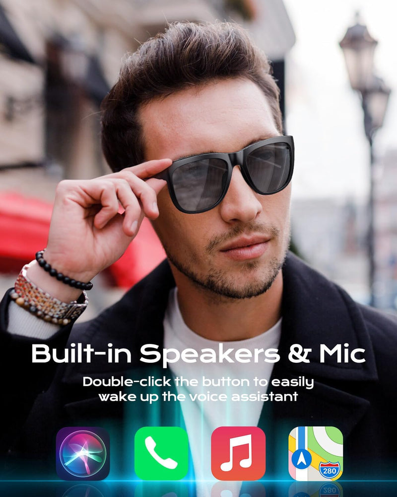 XO Simple is Beauty Smart Bluetooth Glasses,Built-in Mic & Speakers,Smart Wireless Headphone Sunglasses for Men and Women,Athletic/Outdoor UV Protection and Voice Control,Unisex(Black)