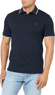 mens Square Patch Logo Slim Fit Cotton Polo Shirt Polo Shirt - Space Blue