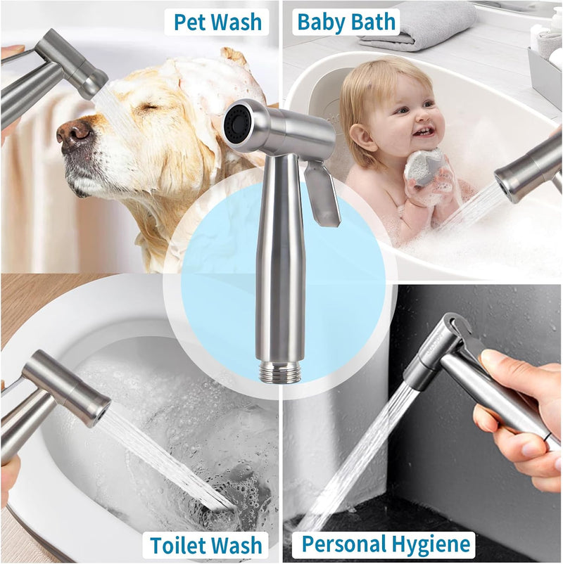 Stainless Steel Handheld Bidet Sprayer with 1.5M Hose for Muslim Shower, Personal Hygiene, Baby Diaper Washer, Pet Wash, Toilet Clean