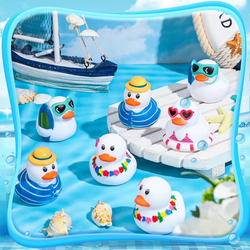 Honoson 48 Pcs Summer Beach Rubber Duckies Bulk Mini Rubber Duck Bath Toys White Float Bathtub Ducky Cute Squeaky Rubber Ducky for Classroom Carnival Summer Birthday Baby Shower Party Favor