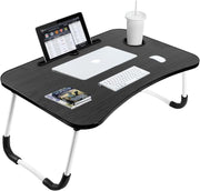 SKY-TOUCH Portable Folding Laptop Desk for BedWith iPad and Cup Holder Adjustable Lap Tray Notebook Stand Foldable Non-Slip Legs Reading Table Tray for workingstudyingcamping 60x40x28cm Black - Black