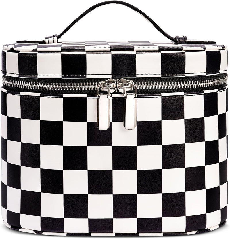 Makeup Bag Travel Makeup Bag with Compartments and Handle Portable Toiletry Bag for Women - Checkerboard