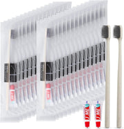 SYOSI 30 Count Disposable Toothbrushes with Mini Toothpaste Individually Wrapped, Travel Size Toothbrush Set Kit, On The Go Disposable Toothbrush for Travel, Hotel, Guest Bathroom Essentials