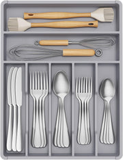 Silverware Drawer Organizer Tray, Plastic Cutlery Storage for Kitchen, Flatware and Utensil Holder Divider for Spoons Forks Knives Tableware, 9.1 x 12.6", 5 Slots, Black - gray 41 x 31 cm (7 FÃ¤cher)