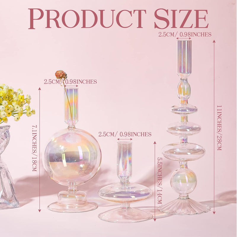 Rtteri 3 Pcs Glass Candlestick Holders Glass Taper Candle Holders Groovy Candlestick Wavy Glass Candlestick Holders Elegant Glass Candlestick Glass Vases for Home Party Centerpiece (Green)