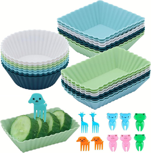 52 Pcs Silicone Bento Box Accessories Set - Lunch Dividers, Food Picks & Muffin Cups, BPA Free Kids Lunch Containers for School, Picnic, Party, Travel