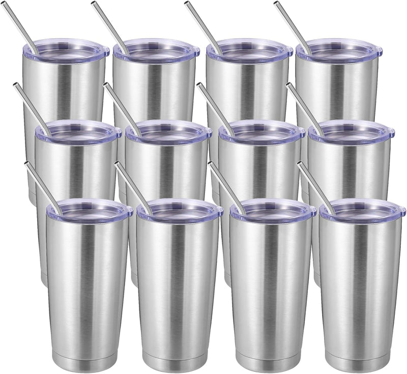Volhoply 20oz Stainless Steel Tumbler with Lid and Straw,Double Wall Insulated Travel Iced Coffee Mug Fits Car Cup holder,Powder Coated Cups for Hot and Cold Drinks,Gifts for Women Men（White,1 Set）