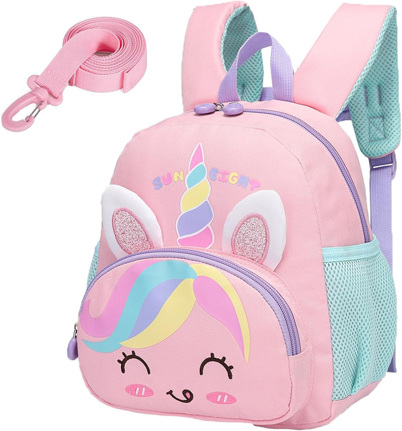 Toddler Backpack Dinosaur Preschool Bag for Boys Girls with Anti-Lost Leash, Cute Cartoon Kids Backpack for 2-6 Years Old, Lightweight Childrens Daycare School Bag SE22065 - Pink Unicorn