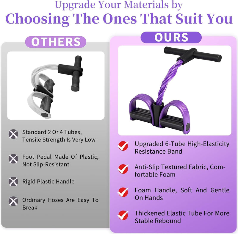 Multifunction Tension Rope, 6-Tube Elastic Yoga Pedal Puller Resistance Band, Natural Latex Tension Rope Fitness Equipment, for Abdomen/Waist/Arm/Leg Stretching Slimming Training - Purple