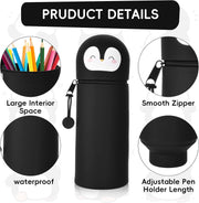 2 in 1 School Pencil Case, Silicone Pencil Case with Animal Design, Zip Pen Bag, Stand Up Silicone Pencil Case, Cute Penguin Pen Holder, Pencil Case for School, Office