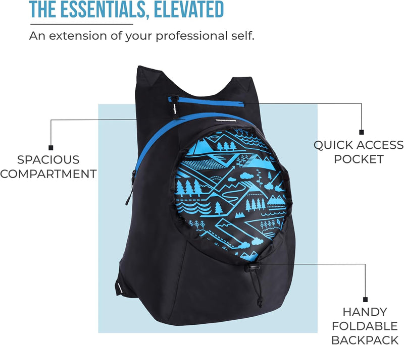 CarryOn 16L Small Foldable Water Resistant Unisex Casual/Hiking Backpack/Daypack- Blue and Black