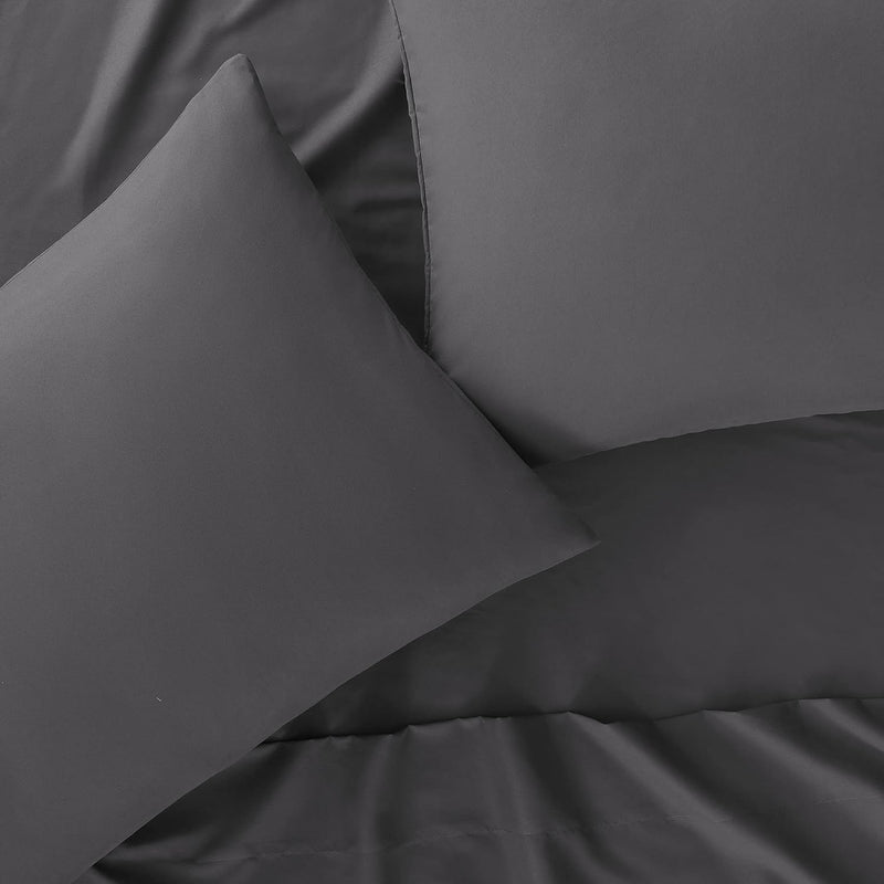 Serta Simply Clean Super Soft Hypoallergenic Stain Resistant Deep Pocket 3 Pieces Solid Bed Sheet Set, Twin XL, Silver Grey