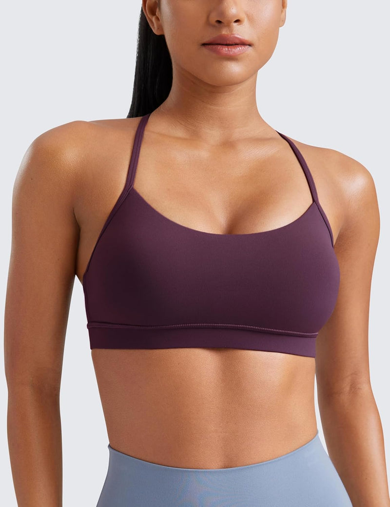 CRZ YOGA Y Back Sports Bra for Women - Padded Racerback Spaghetti Straps Thin Strap Low Impact Workout Yoga Bra