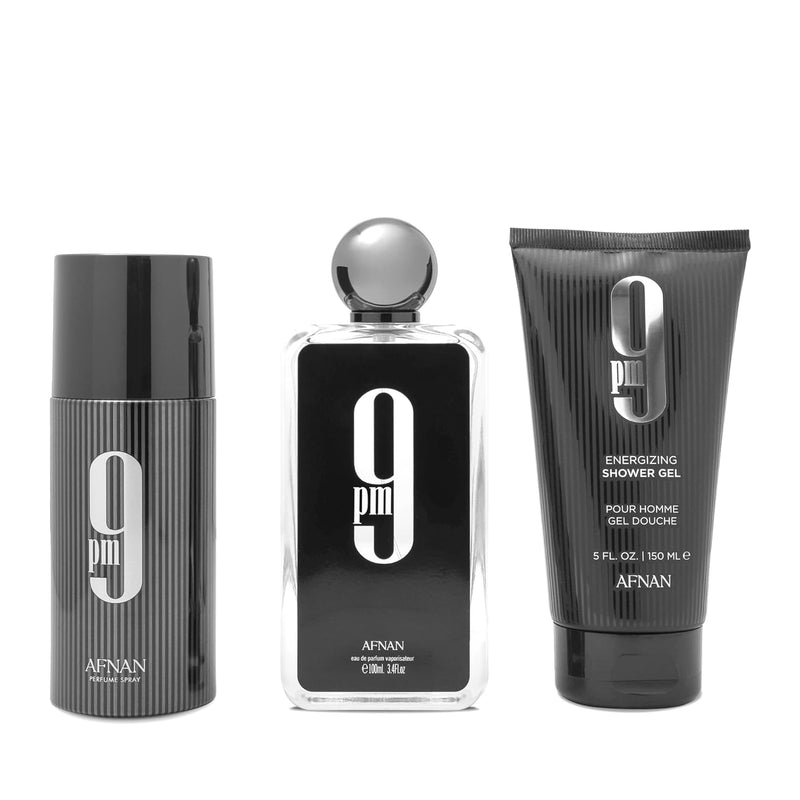 AFNAN Gift Set 9 PM Eau De Parfum 100 ML + Deodorant 150 ML + Shower Gel 150 ML, Perfume Gift Set For Men