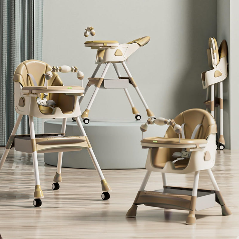 Baybee Baby High Chair for Kids with Adjustable Height and Footrest, Toddler Walker Feeding Booster Chair Seat for Baby with Tray, Wheel, Safety Belt and Cushion For Babies 6 Month to 4 Year (Green)