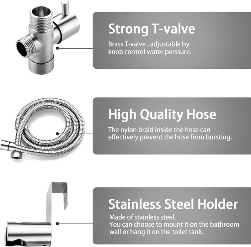 Hanbuluo Bidet Sprayer for Toilet, Hand held Stainless Steel Toilet Bidet Sprayer Kit with Hose, Easy Install Bidet Attachment for Toilet, Bidet Sprayer for Personal Hygiene