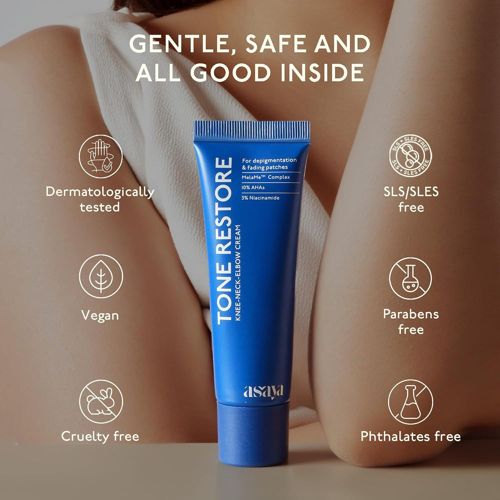 Asaya Tone Restore Cream For Dark Neck, Knees & Elbows Advanced Pigmentation Removal Cream with MelaMe Complex For Women & Men - 50 g