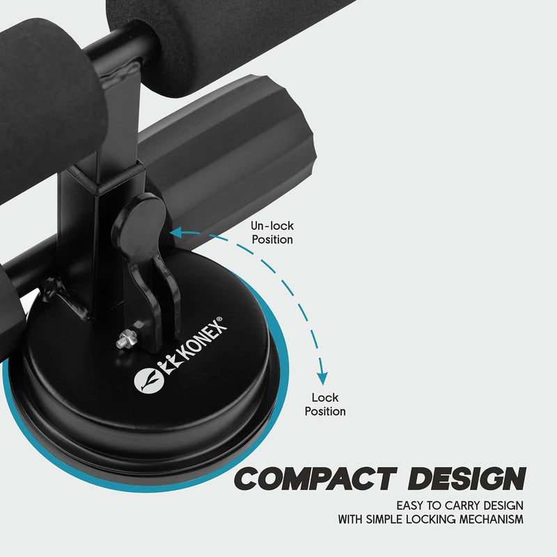 Konex Sit Up Bar for Home & Gym Workouts Portable Abdominal Curl Exercise Equipment with Strong Suction Base Ideal for Hips, Legs, Back, Abs & Core - Black