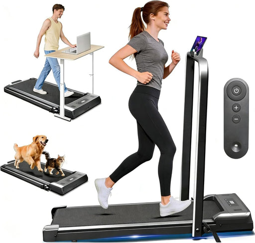 Foldable Treadmill, 300 lb Capacity Walking Pad 2.5HP Under Desk, Portable Treadmill for Home and Office, 2 in 1 with Remote Control, LED Display - grey