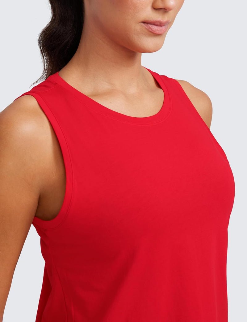 CRZ YOGA Women's Pima Cotton Loose Cropped Tank Tops Workout High Neck Sleeveless Athletic Gym Shirts