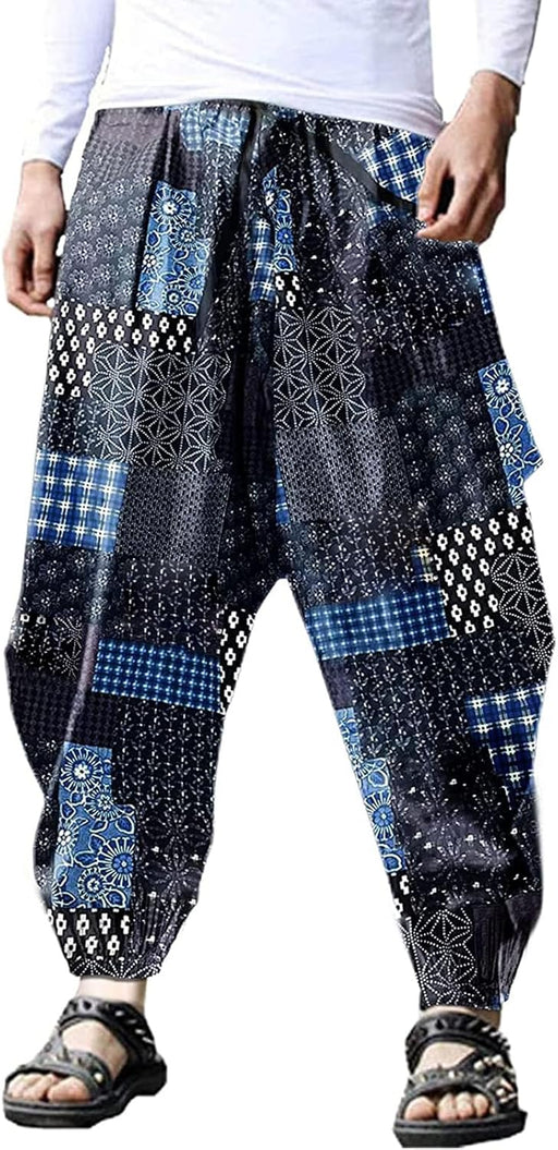 Men Hippie Harem Pants Baggy Linen Boho Yoga Casual Trouser - Style B01