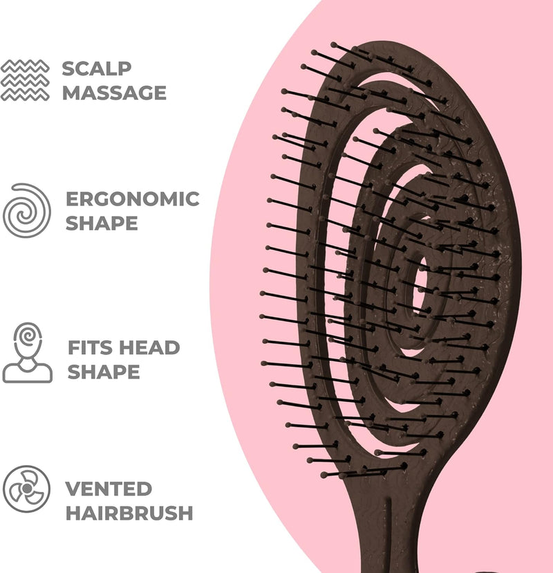 Ninabella Organic Detangling Hair Brush for Women, Men & Children - Does not Pull on Hair - Hair Straightening Brushes for Straight, Curly & Wet Hair - Unique Spiral Hairbrush, Rose Gold