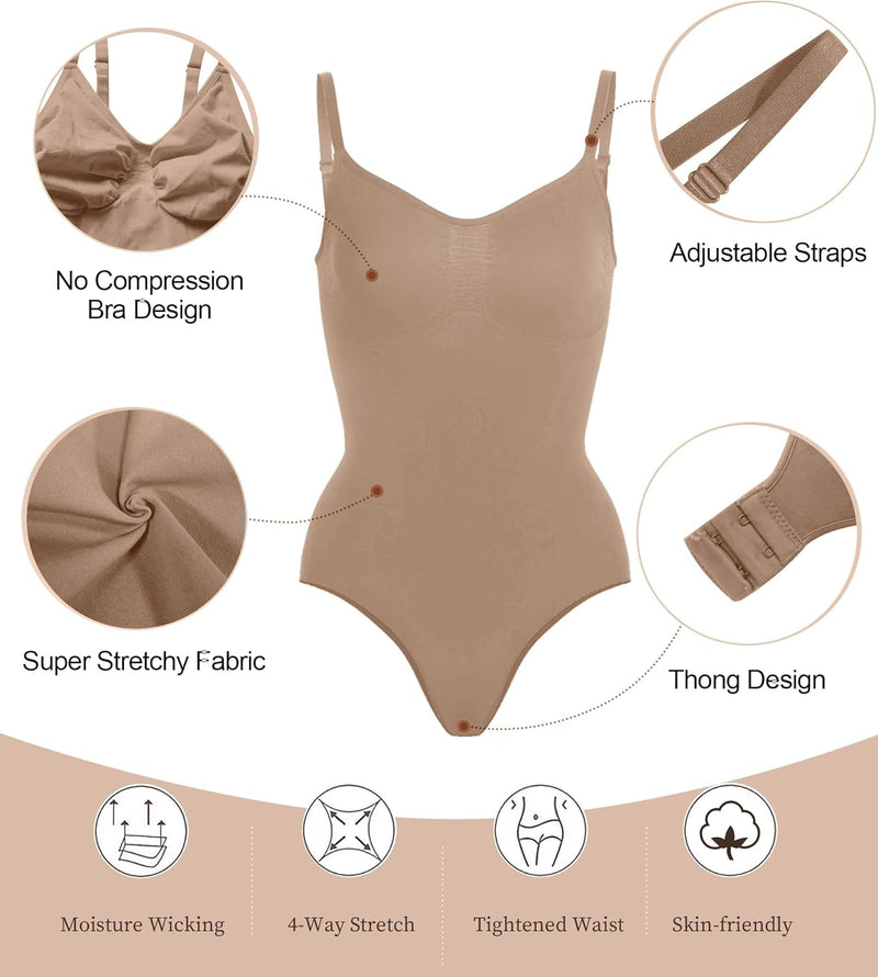 SHAPERX Bodysuit for Women Tummy Control Shapewear Seamless Sculpting Thong Body Shaper Tank Top