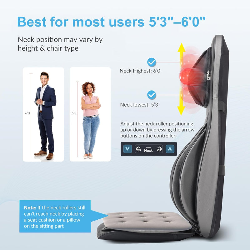 Shiatsu Neck Back Massager with Heat, 2D ro 3D Kneading Massage Chair Pad, Adjustable Compression Seat Massager for Full Body Relaxation, Father's Day Gifts,Dark Gray - Shiatsu Back and Neck Massager